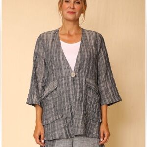 Beau Jours Leslie Linen Plaid Textured 3/4 Sleeve Jacket With Pockets Size 1X